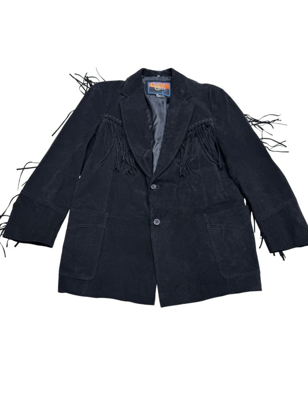 Cripple Creek Women's Black Suede Leather Jacket Fringe Western Lined, Size L